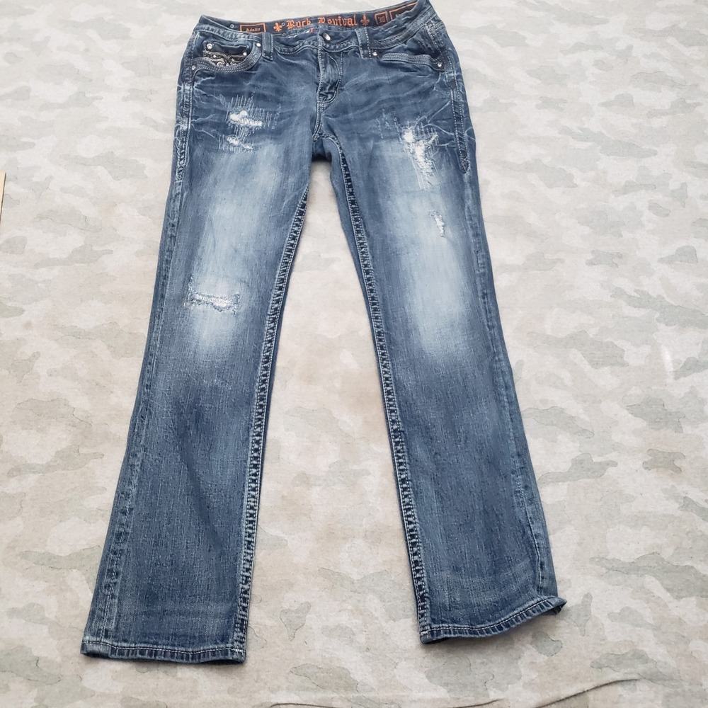Rock Revival Jeans Women 30 Blue Adaliz Straight Denim Medium Wash Embroidered
